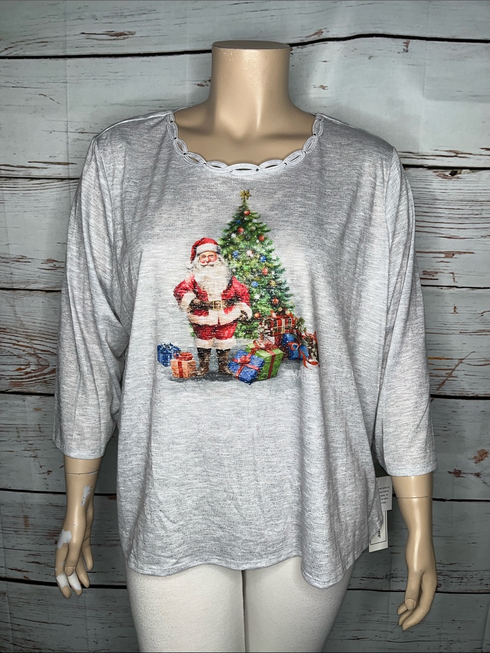 Alfred Dunner Woman NWT Size 3X Metallic Gray Santa Christmas Knit Top Shirt